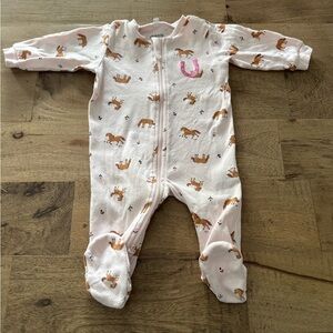 Pekkle Pink Baby One Piece footies with Horse print size 3 months